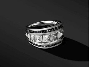 David Yurman Pyramid Collection Pyramid Signet Ring with Pavé black diamonds.