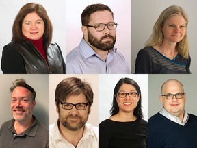 These are the Vancouver Sun and Province nominees for the 2021 Jack Webster Awards, clockwise from top left, Kim Bolan, Dan Fumano, Lori Culbert, Scott Brown, Joanne Lee-Young, David Carrigg, Nathan Griffiths.