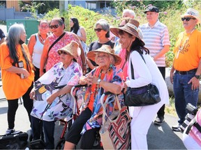 Former students of St. Paul's residential school in North Vancouver gather for an August 10 news conference announcing a collaboration with the Roman Catholic archdiocese.