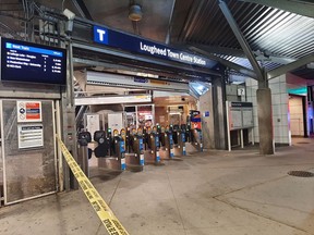 A man is in hospital after he was stabbed at the Lougheed Town Centre SkyTrain Station Thursday in Burnaby. Police say he tried to get a group of young men to stop smashing bottles.