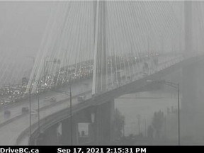 Traffic congestion on the Port Mann bridge  after a major incident on the eastbound lanes of the bridge.