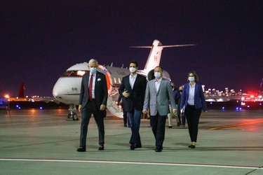 Sept. 25, 2021 - Prime Minister Justin Trudeau welcomes Michael Kovrig and Michael Spavor back to Canada at Calgary airport Saturday morning.