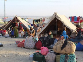 Afghan refugees at a makeshift camp near in Chaman, Pakistan at the border with Afghanistan, on Aug. 31.