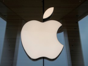 The Apple logo is seen at an Apple Store in Brooklyn, New York, Oct. 23, 2020.