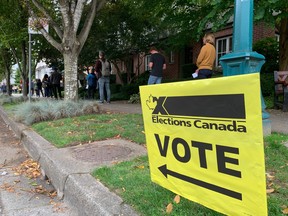 Voters line-up around the block at Holy Trinity Ukranian Orthodox Cathedral in East Vancouver.