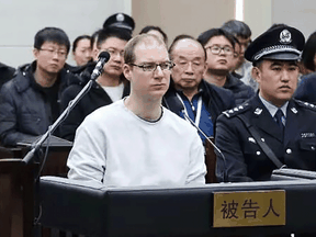 Canadian Robert Schellenberg during his retrial on drug trafficking charges in Dalian, China, January 14, 2019.