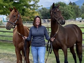 Allison Covert, with yearlings Sherry and Charlotte at her farm in Kelowna.