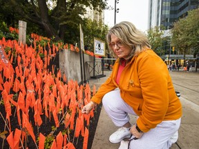 Gena Sanderson at the Truth and Reconciliation memorial in Vancouver.