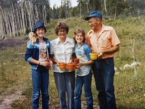 Copied photo of Janet Johnson, 13, Edith Bentley, Karen Johnson, 11, and George Bentley.