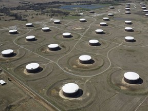 Crude oil storage containers in Cushing, Okla.