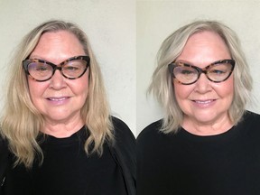 Laurel Wild is a 63-year-old project manager who is transforming her life for retirement — body, mind and beauty. On the left is Laurel before her makeover by Nadia Albano, on the right is her after.
