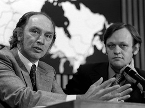 Then prime minister Pierre Trudeau with Jean Chretien in 1972. Chretien was minister of Indian Affairs from 1968 to 1974.