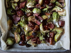 Dates and maple syrup sweeten Trish Magwood’s Brussels sprouts and pancetta adds a delectable salty note.