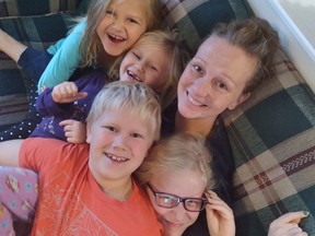 Marie Haak and her four kids. After two tested positive for COVID-19 last week, Haak said she struggled to get consistent information from Fraser Health.