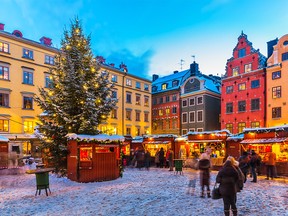 The Christmas holiday fair at the Big Square (Stortorget) in the Old Town in Stockholm, Sweden.