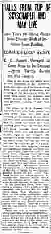 Vancouver Daily Province story on John Tate’s “horrifying plunge” 10 storeys down an elevator shaft during the construction of the Dominion Trust building, Nov. 11, 1909. Tate died the following day.