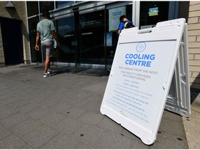 A person enters the Hillcrest Community Centre where they can cool off during the extreme hot weather in Vancouver on June 30, 2021.