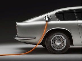 An Aston Martin DB6 is pictured in this handout picture provided by Lunaz, a company which is turning classic gasoline powered cars into electric vehicles.