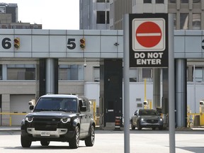 Vehicles are shown at the Windsor-Detroit tunnel in Windsor on Wednesday, October 13, 2021.