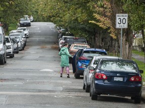 On-street parking in a residential area of Vancouver.