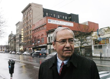 2008. Philip Owen stands on East Hastings street in Vancouver B. C.'s  Downtown Eastside.