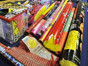 On display at VPD, fireworks and weapons that have been confiscated during Halloween are shown in a file photo.