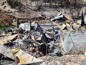 The remains of Tricia Thorpe's home in the Botanie Valley, three kilometres north of Lytton, after the June 30 wildfire destroyed the village, decimating her home as well.