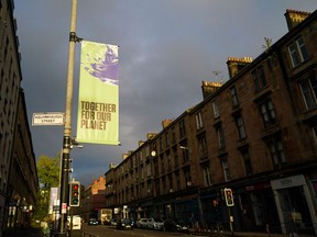 A banner advertising the COP26 climate talks in Glasgow.