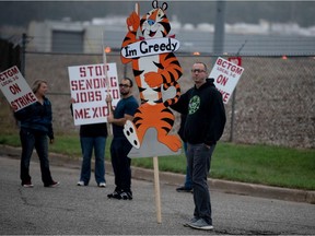 First shift worker Travis Huffman joins other union members in a strike against Kellogg Co. at the Kellogg's plant on Porter Street in Battle Creek, Michigan, U.S.,