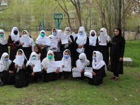The 2021 Abdul Hadi Dawi High School class in Kabul, are recipients of emergency aid raised for women and girls in the country at the Voices for Home: A Benefit for Women in Afghanistan put on at the Cultch by Canadian Women for Women in Afghanistan.