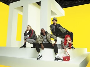 Models wear pieces from the MCM Cubic Monogram collection.