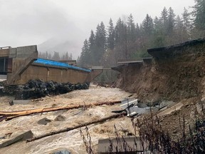 Coquihalla Highway completely washed out near Othello Tunnels east of Hope.