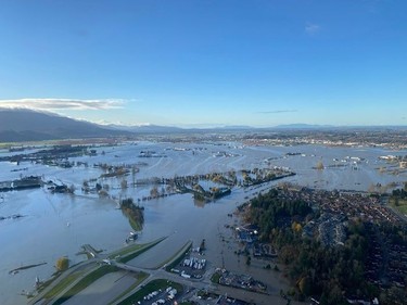 The Abbotsford Emergency Operations Center (EOC) has received numerous photos from Air 1 to assist in assessing the flood damage. The photo attached is from the Whatcom Road & Highway #1 interchange this morning.