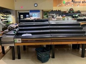 The Valleyview Save-On-Foods store, like most grocery stores in Kamloops, are seeing stock disappear as customers rush to buy food.