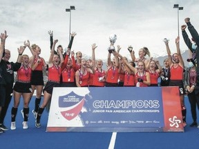 Canadian team celebrates winning Americas regional qualifying tournament in September in Santiago Chile to qualify for Junior World Cup in South Africa.