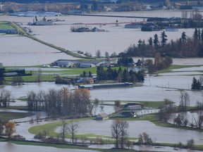 A view of flooding in the Sumas Prairie area of Abbotsford.