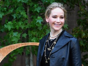 Jennifer Lawrence poses during a photo call prior to the Maison Dior fashion show during the Women's Spring-Summer 2020 Ready-to-Wear collection fashion show in Paris, on Sept. 24, 2019.