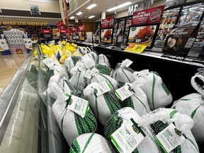 Turkeys are displayed for sale at a Jewel-Osco grocery store ahead of Thanksgiving, in Chicago, Nov. 18, 2021.