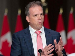 Newly sworn in Leader of the Government in the House of Commons Mark Holland speaks during a press conference in Ottawa, Canada on October 26, 2021.