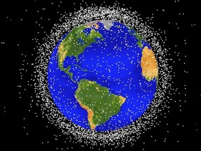 GRAPHIC - (CIRCA 1989): This National Aeronautics and Space Administration (NASA) handout image shows a graphical representation of space debris in low Earth orbit. According to the European Space Agency there are 8,500 objects larger than 10 cm (approximately 3.9 inches) orbiting the earth and 150,000 larger than 1 cm (approximately 0.39 inches). NASA investigators are looking into the possibility that space debris may have caused the break up of the Space Shuttle Columbia upon reentry February 1, 2003 over Texas.