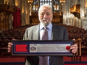 Composer and lyricist Stephen Sondheim receives the Freedom of the City of London by the City of London Corporation in recognition of his outstanding contribution to musical theatre at The Guildhall on September 27, 2018 in London, England.