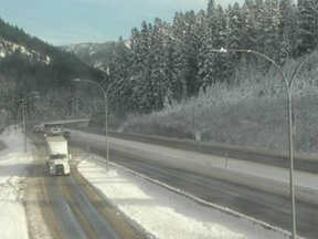 View at 2 p.m. on Nov. 8 of Hwy 5, southbound at Zopkios Rest Area, near the Coquihalla Summit, looking northeast.