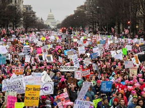 Hundreds of thousands march down Pennsylvania Avenue during the Women's March in Washington, DC, U.S., January 21, 2017. REUTERS/Bryan Woolston
