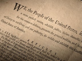 A 1787 copy of the United States Constitution that sold for $43.2 million, a new world record for the most valuable historical document ever sold at an auction, at Sotheby's in Manhattan.