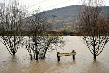 Hougen Park is seen submerged after rainstorms lashed the western Canadian province of British Columbia, triggering landslides and floods, shutting highways, in Abbotsford.
