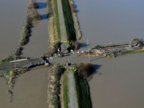 A breach in the Sumas Lake reclamation dike at Cole Road in Abbotsford.