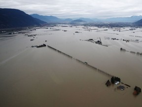 Flooded farms are seen in this aerial photo in Sumas Prairie.