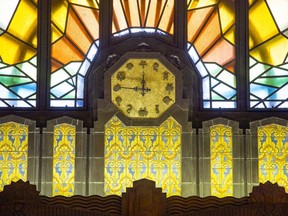 Clock inside the Marine Building, 355 Burrard St., Vancouver.