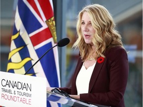 Bridgitte Anderson, President and CEO of the Greater Vancouver Board of Trade, speaks at the Canadian Travel and Tourism Roundtable Nov. 10, 2021 in Vancouver.