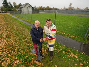 Daniel Fontaine and Louis De Jaeger of Métis Nation at 11479 125a St. in Surrey, BC, November 11, 2021.  The Nation hopes to build affordable housing and have a community gathering place.